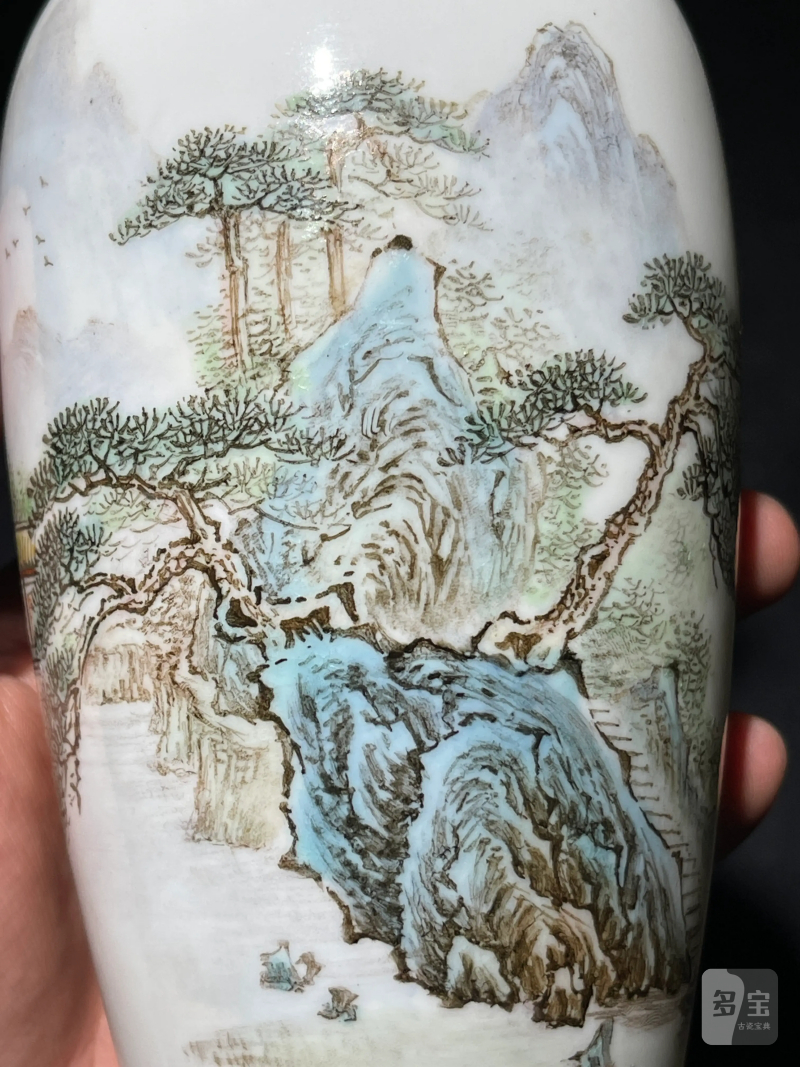70年代 薄胎粉彩山水纹瓶一对 - 图7